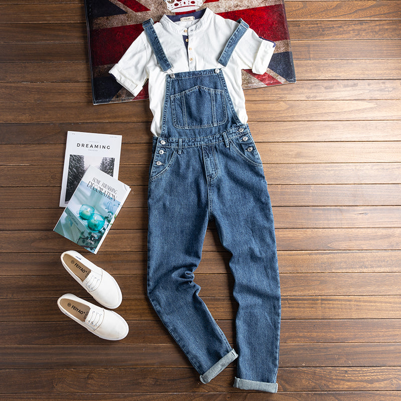 American Retro Straight Denim Jumpsuit Vintage Bib Overalls