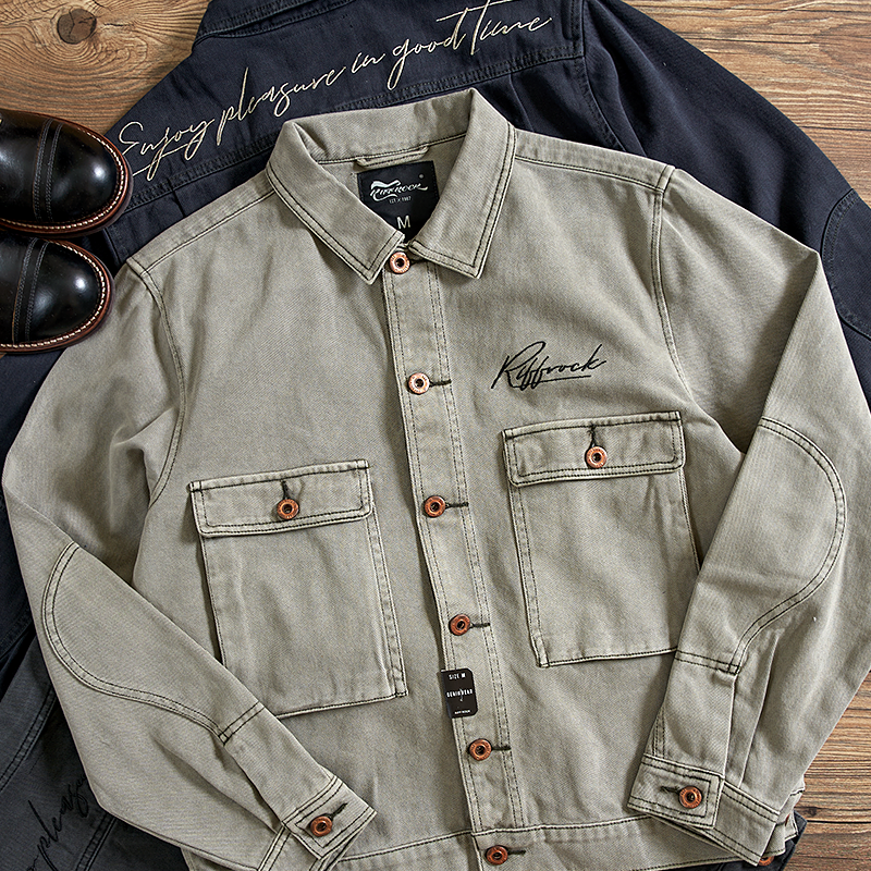 American Retro Washed Distressed Casual Cargo Jacket
