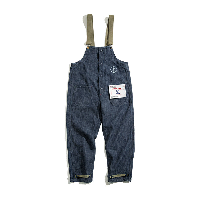American Retro Men's Deck Bib Overalls Straight-leg Denim Jumpsuit