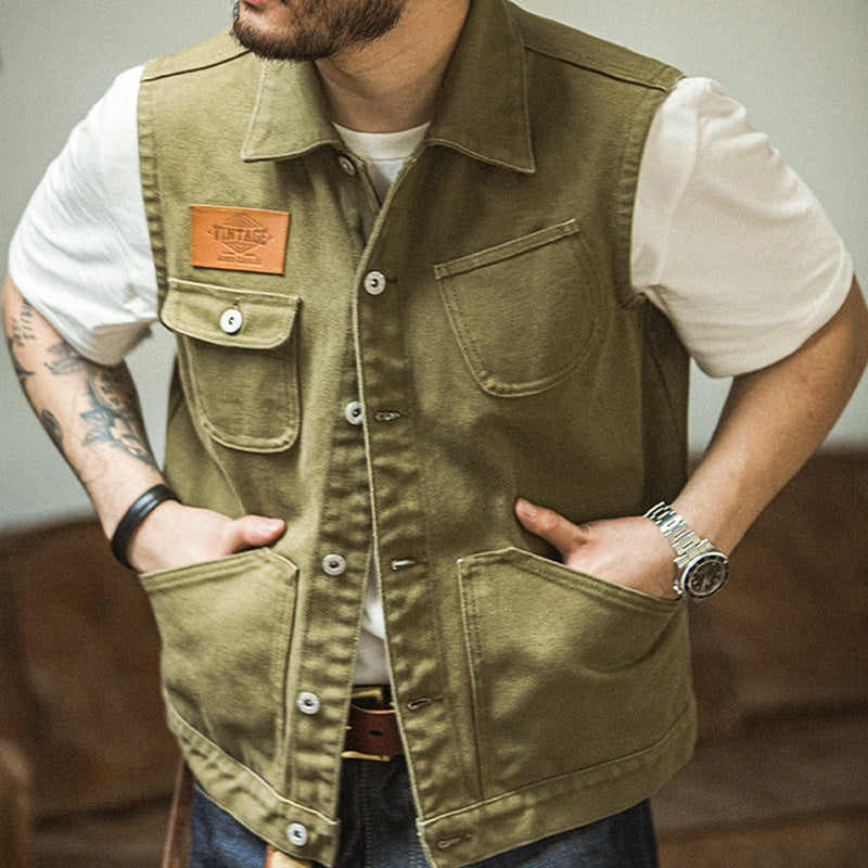Men's Vintage Slim Single Breasted Multi-pocket Hunting Wool Vest