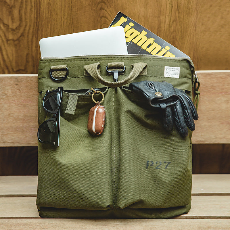 Retro Canvas One-shoulder Large-capacity Tablet Handbag Military Helmet Bag