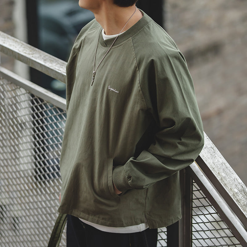 Retro Thin Army Green Stitching Loose Pullover