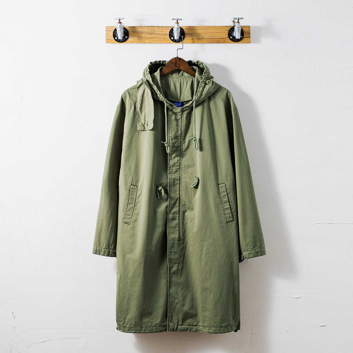 Men's Mid-length Retro Hooded Trench Coat Military Loose Casual Windbreaker