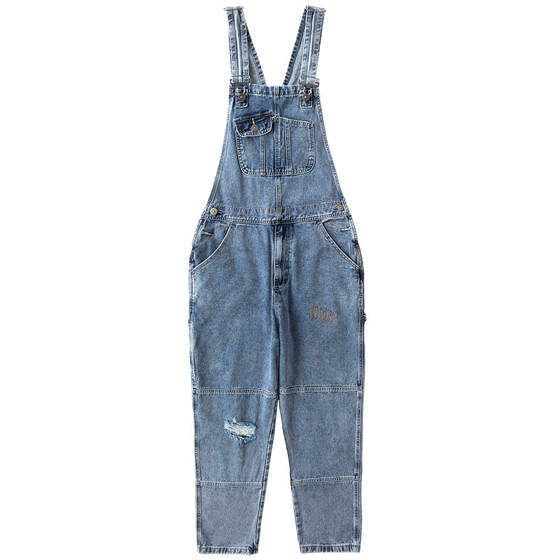 Plus Size 6XL Loose Denim Jumpsuit Distressed Vintage 90s Bib Overalls