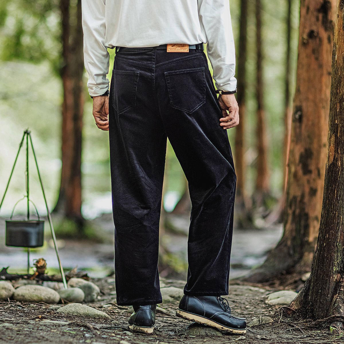 Men's Vintage Straight-leg Loose High Waist Corduroy Pants