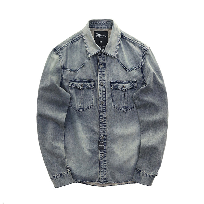 Men's Western Long Sleeve Button Down Comfort Distressed Denim Shirts