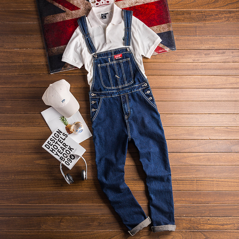 American 90s Vintage Loose Denim Jumpsuit Streetwear Bib Overalls For Men