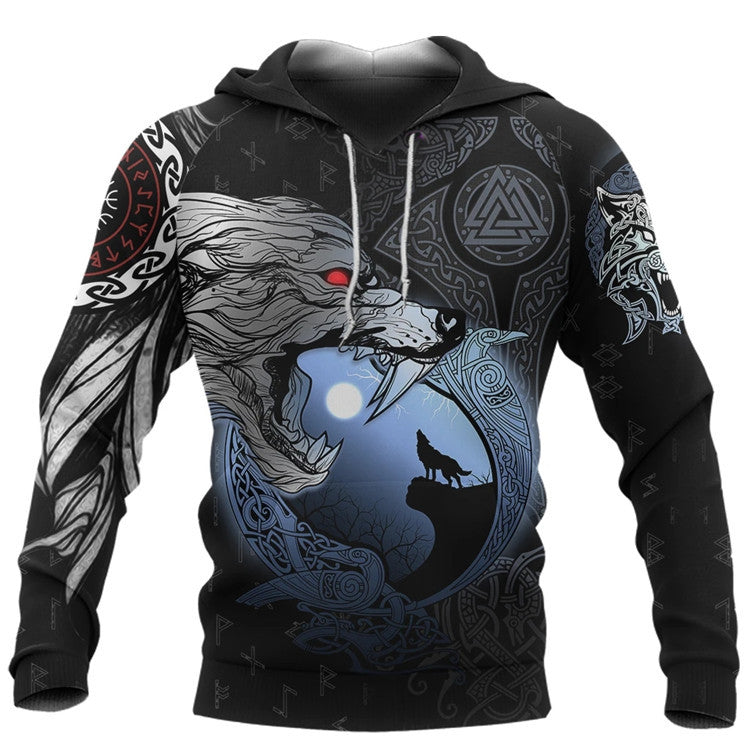 VIKINGS NORSE WOLF FENRIR HOODED SWEATSHIRT