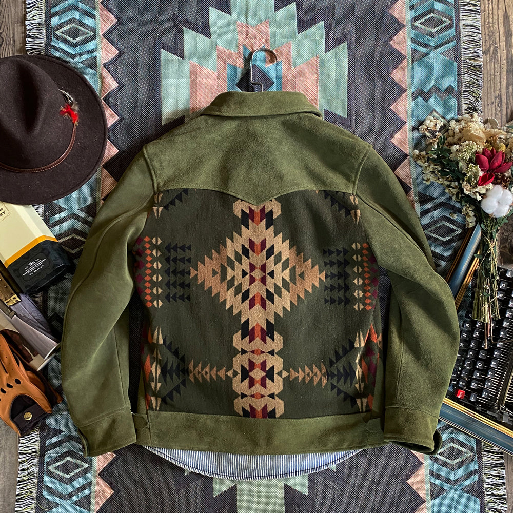 Men's Vintage Navajo Paneling Suede Leather Jacket