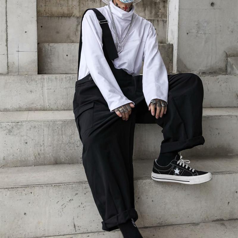 Men's Black Loose Overalls
