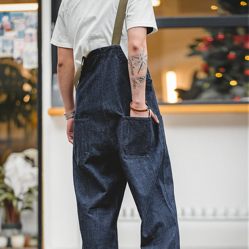 American Retro Men's Deck Bib Overalls Straight-leg Denim Jumpsuit