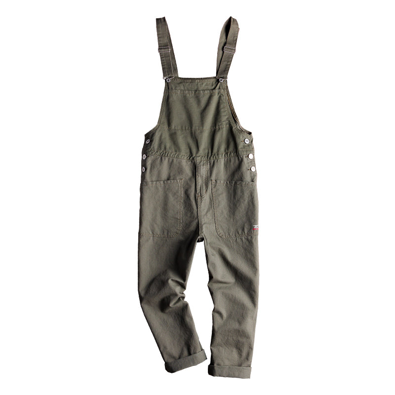 Men's Vintage Solid Color Large Pocket Front Loose Casual Work Bib Overalls
