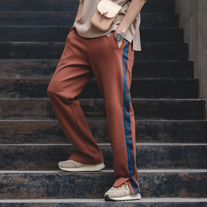 Men's Vintage Track Pants Slim Stripes Straight Casual Sweatpants