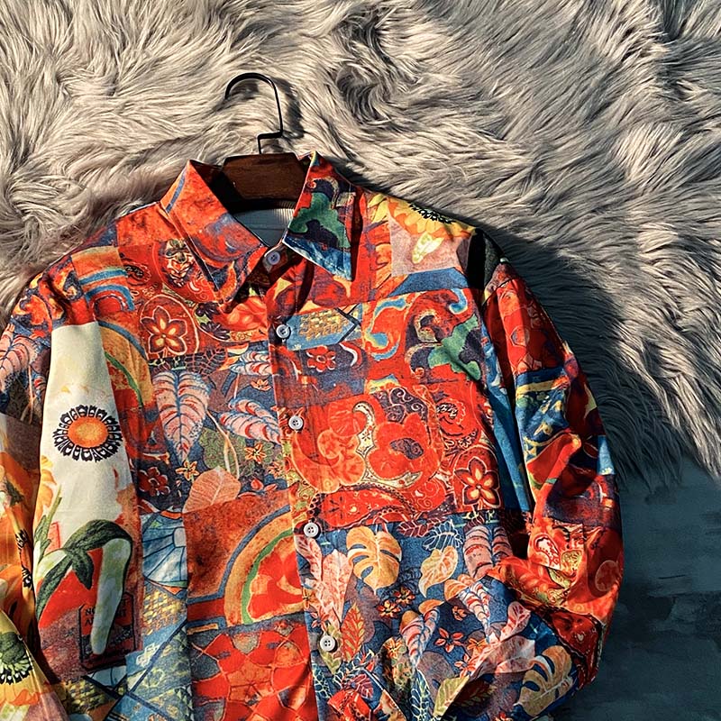 Floral Patterns Hawaiian Graffiti Men's Long Sleeve Shirt