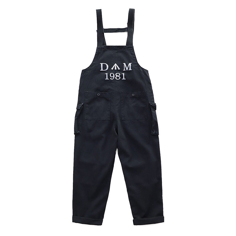 Men Retro style Japanese Suspender Trouser Bib Overalls Loose Fit Cargo Straight