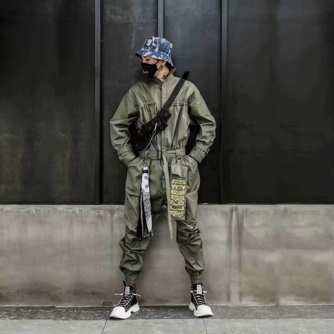 Men Retro Casual Trousers Jumpsuit Long Sleeve Overalls