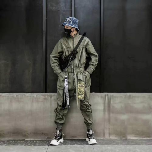Men Retro Casual Trousers Jumpsuit Long Sleeve Overalls