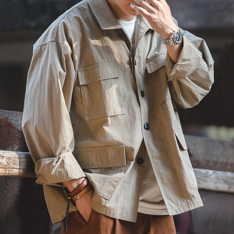 Autumn Retro Multi-pocket Shirt Loose Coat