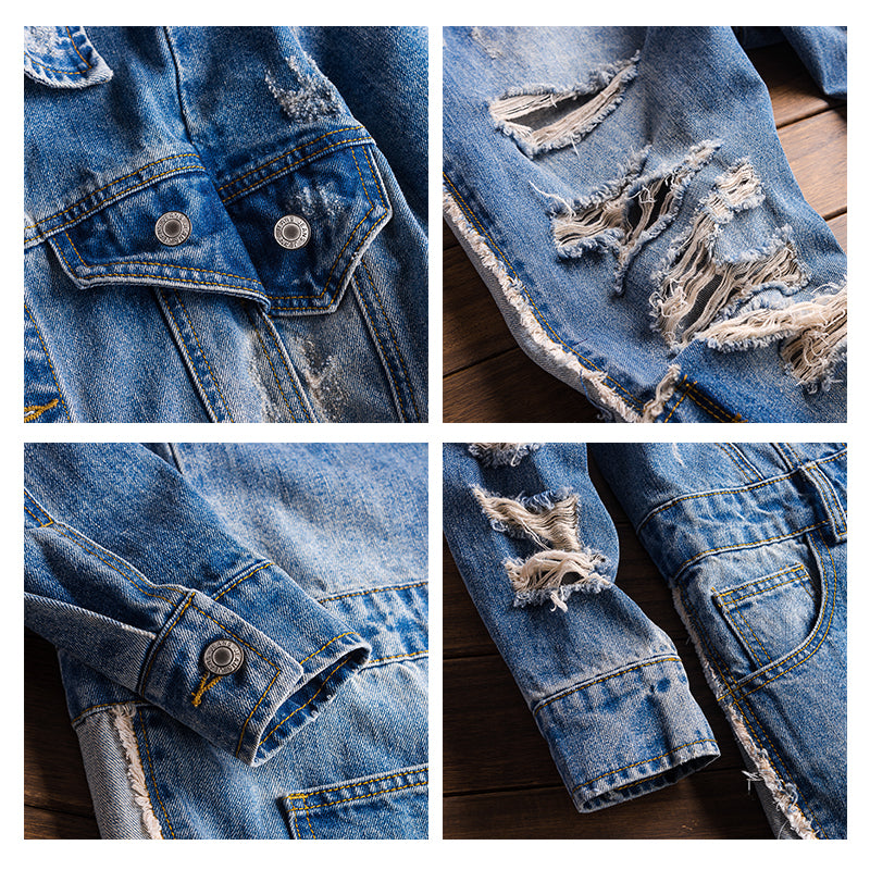 Men's Hip-hop Streetwear Ripped Denim Jumpsuit Long Sleeve Rompers Playsuit