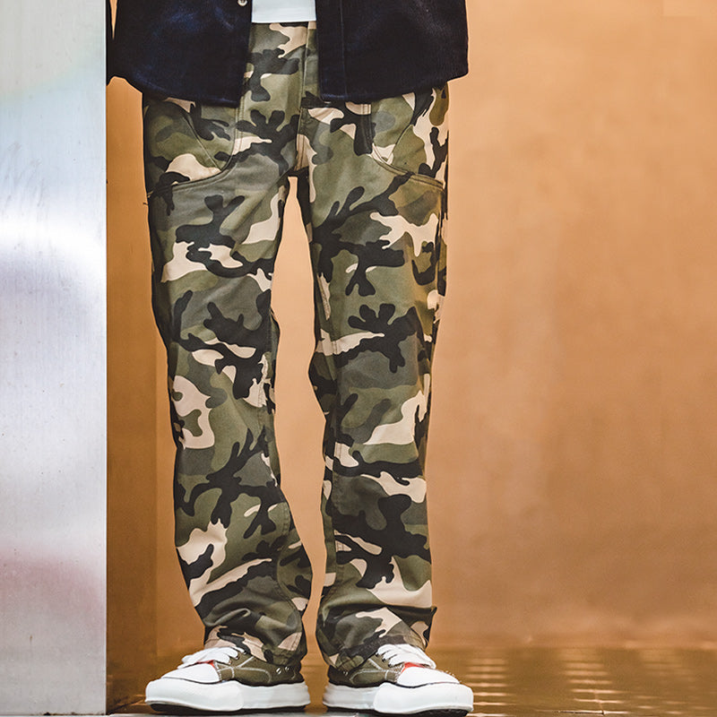 Men's Camouflage Cargo Trouser Japanese Retro Straight Casual Pants