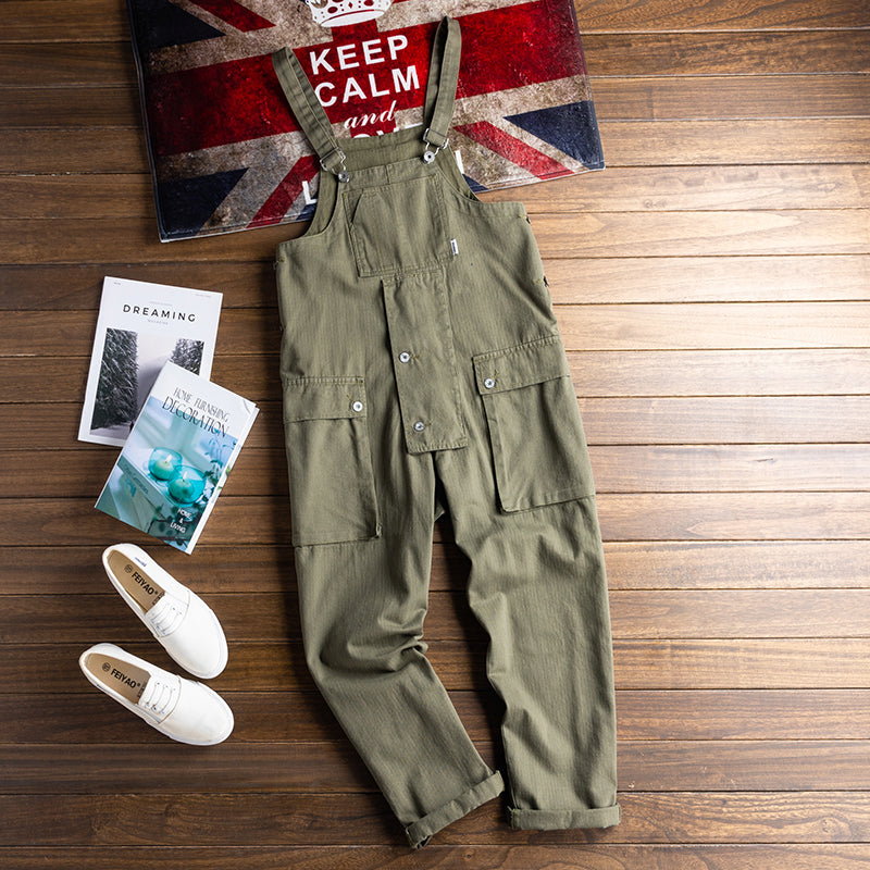 American Retro Multi-pocket Loose Jumpsuits Work Bib Overalls