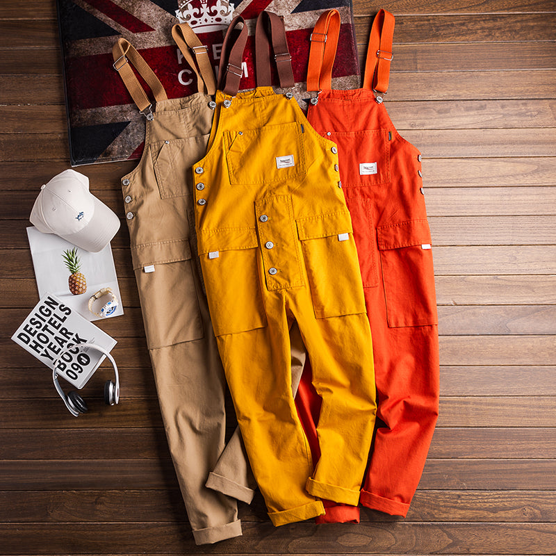 90s Vintage Casual Multi-Pocket Streetwear Jumpsuits Jogger Suspender Cargo Bib Workwear Unisex Overalls