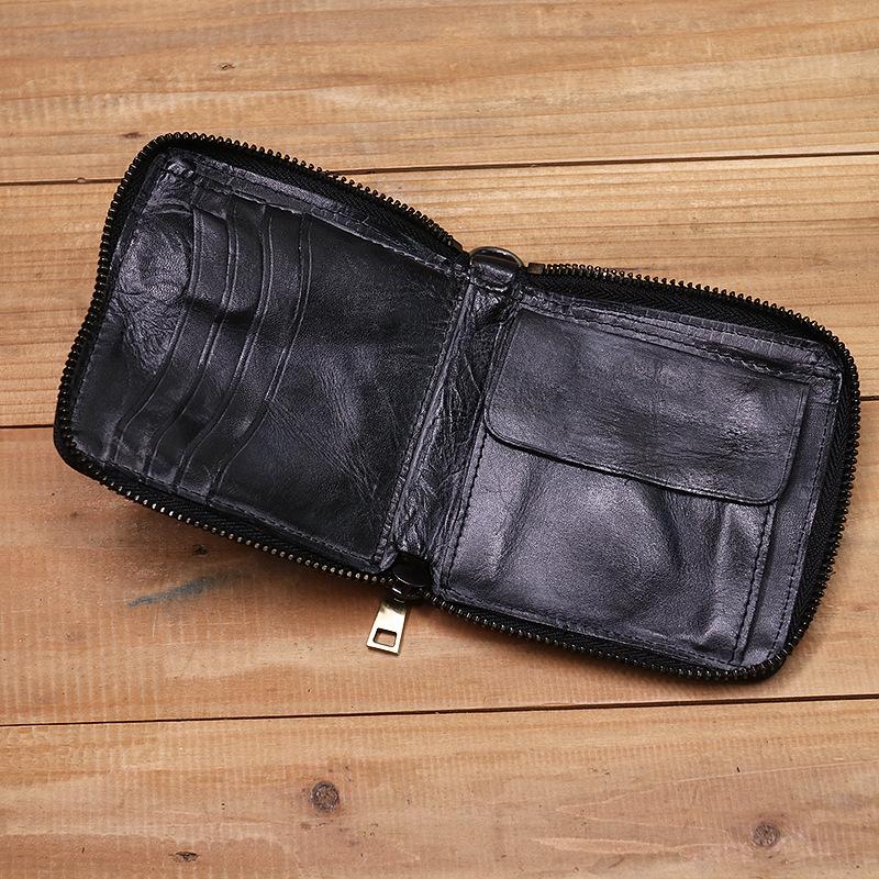 Retro Handmade Genuine Leather Zipper Wallet