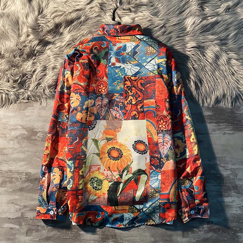 Floral Patterns Hawaiian Graffiti Men's Long Sleeve Shirt