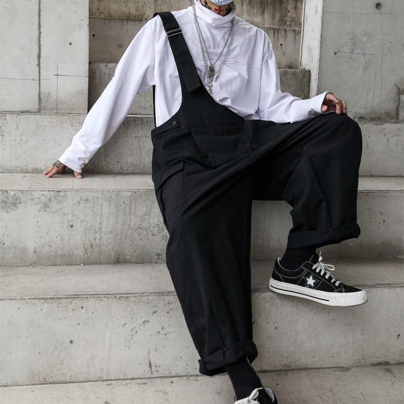Men's Black Loose Overalls