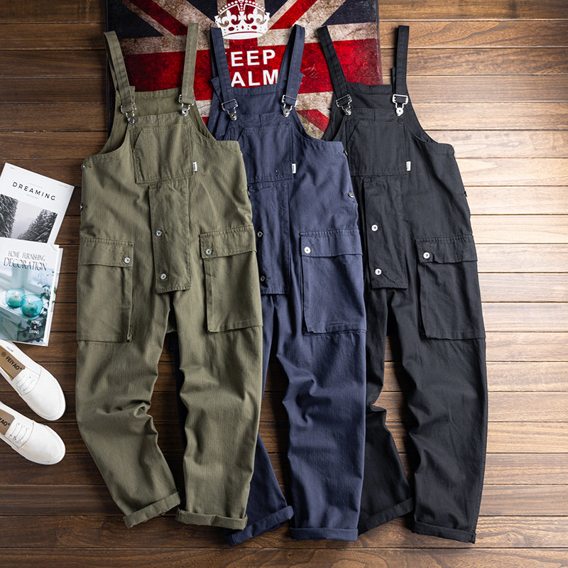 American Retro Multi-pocket Loose Jumpsuits Work Bib Overalls