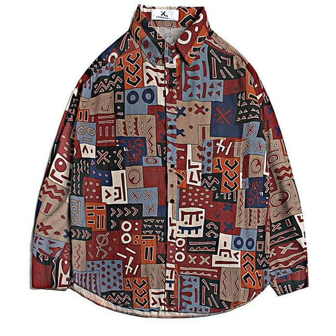 Geometric Patterns Loose Men's Long Sleeve Shirt
