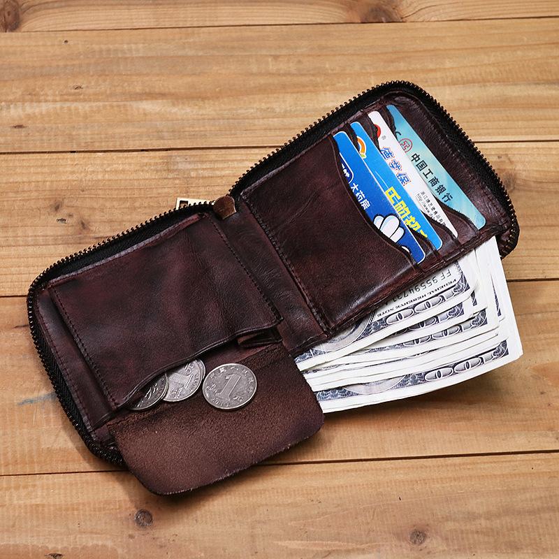 Retro Handmade Genuine Leather Zipper Wallet