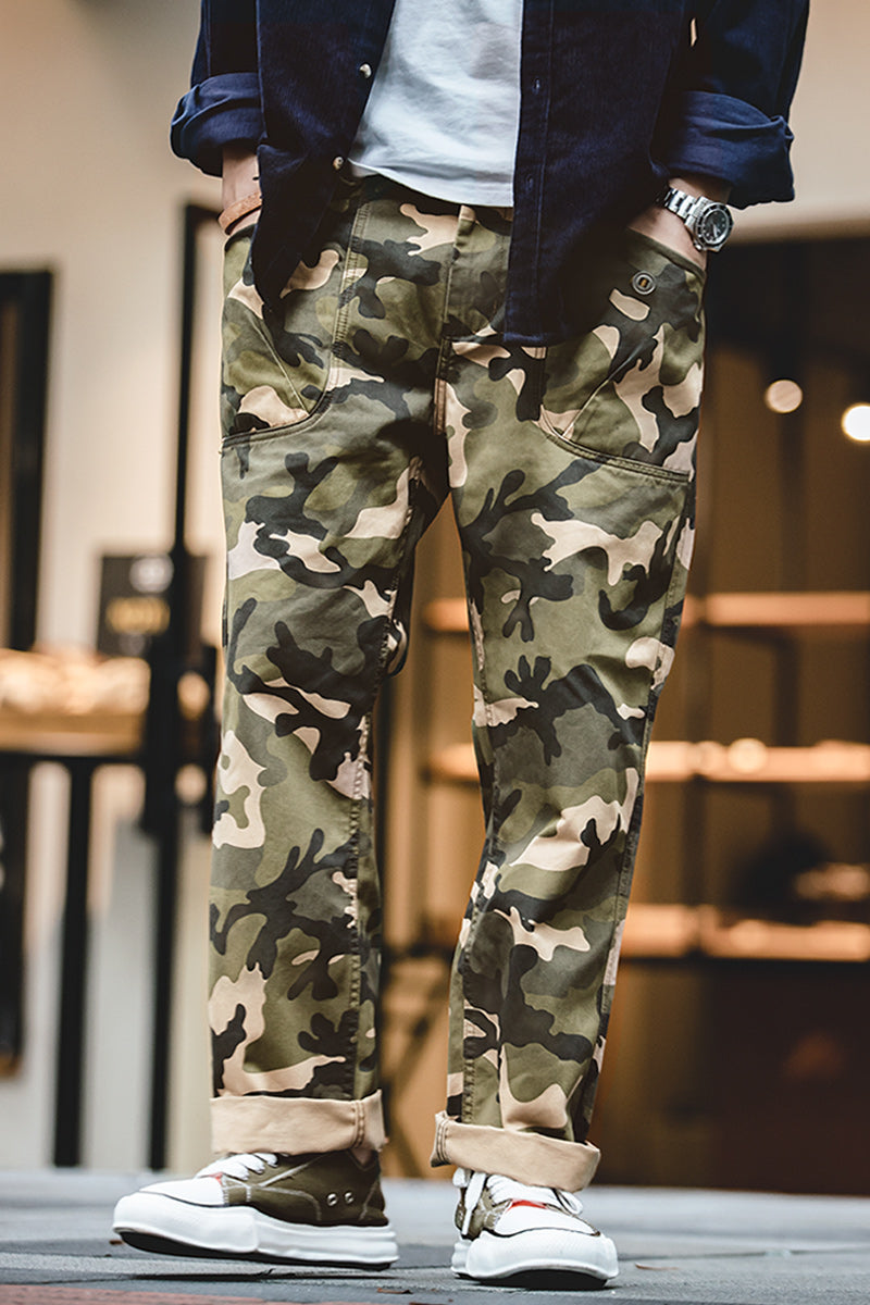 Men's Camouflage Cargo Trouser Japanese Retro Straight Casual Pants