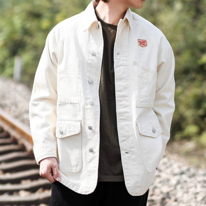 Retro Casual Multy-pocket White Cargo Jacket