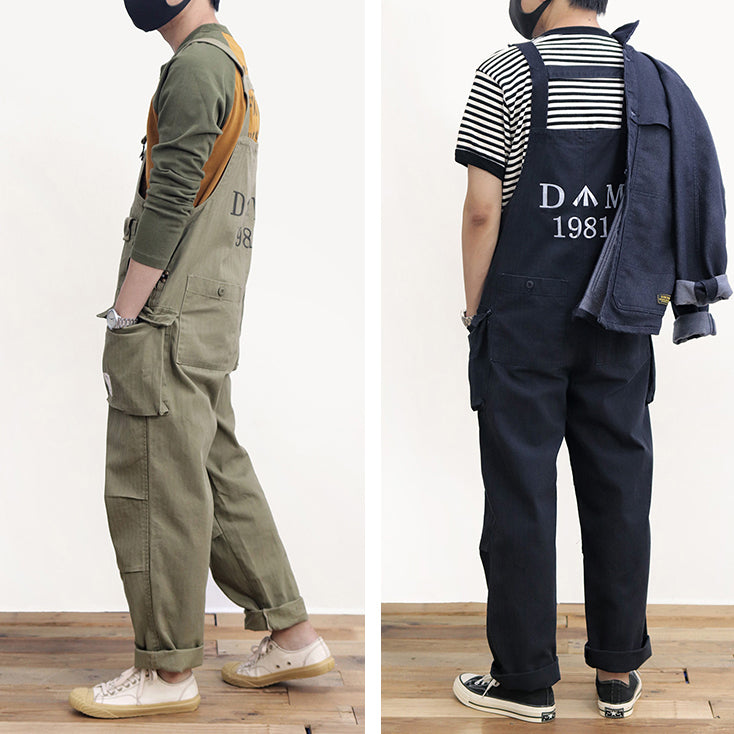 Men Retro style Japanese Suspender Trouser Bib Overalls Loose Fit Cargo Straight