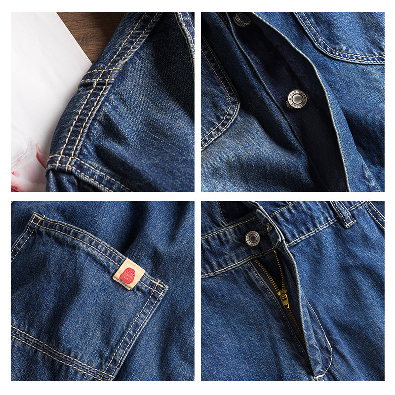 Vintage Hip-hop Coveralls Wash Blue Trousers