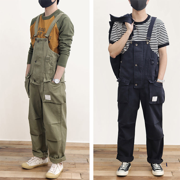 Men Retro style Japanese Suspender Trouser Bib Overalls Loose Fit Cargo Straight