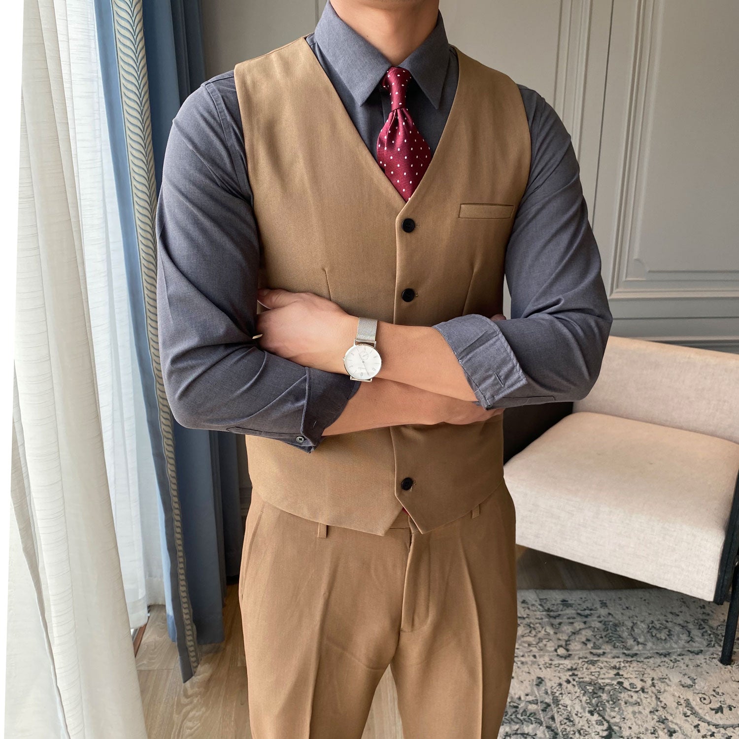 Men's Solid Color Slim Wool Suit Vest
