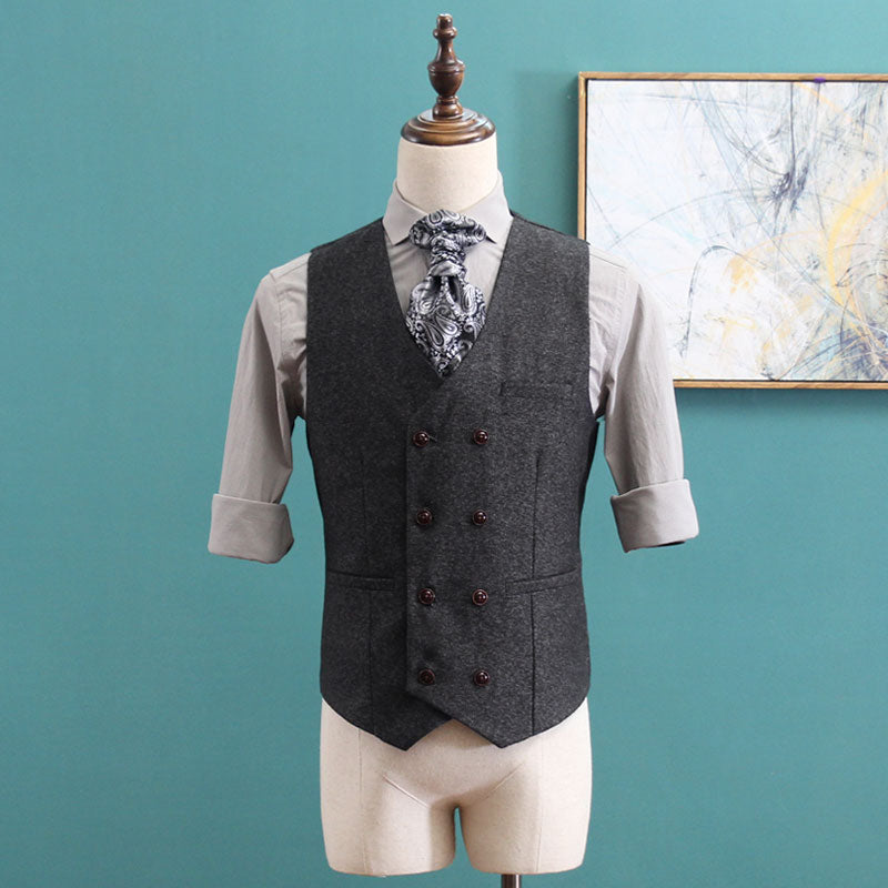 Men's V-Neck Sleeveless Slim Fit Jacket Casual Wool Vests
