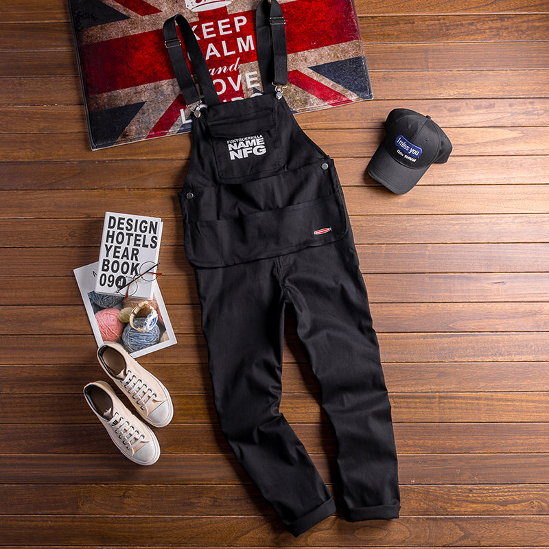 Hiphop Big Pocket Workwear Bib Overalls Suspender Pants