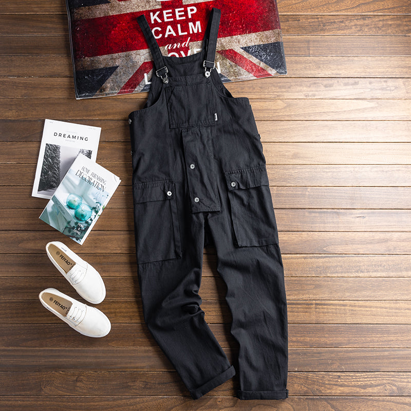 American Retro Multi-pocket Loose Jumpsuits Work Bib Overalls