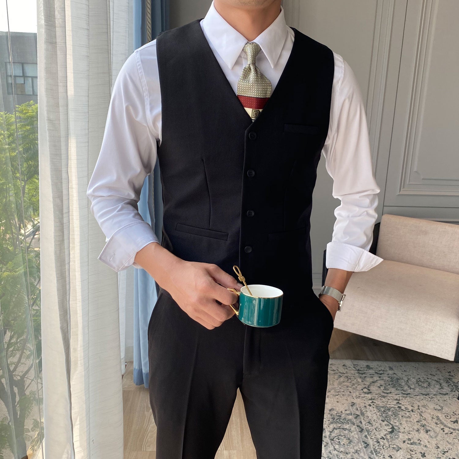 Men's Solid Color Slim Wool Suit Vest