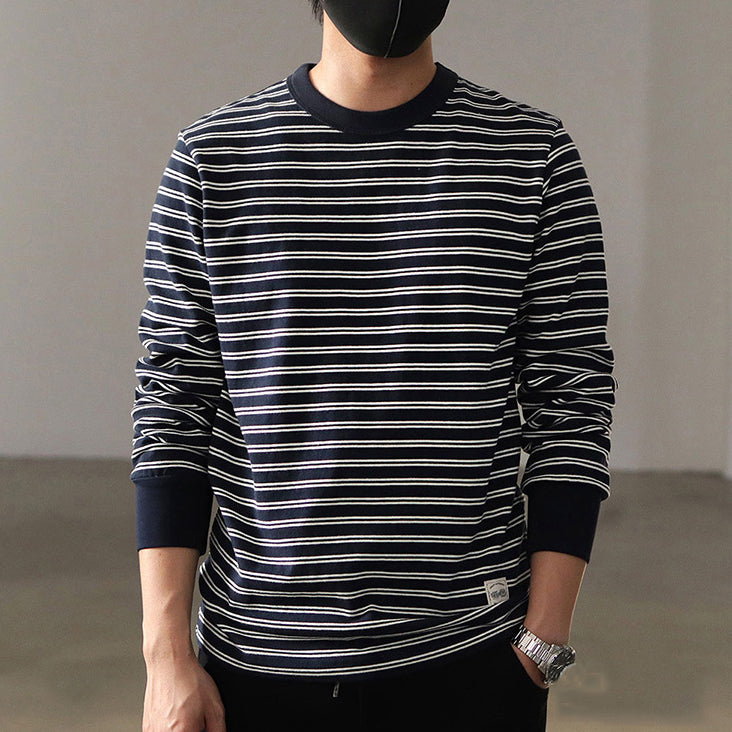 Men's Vintage Autumn Bottom Striped Long Sleeve T-shirt