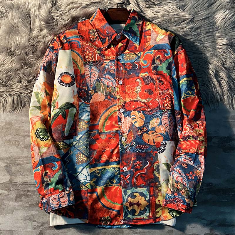 Floral Patterns Hawaiian Graffiti Men's Long Sleeve Shirt