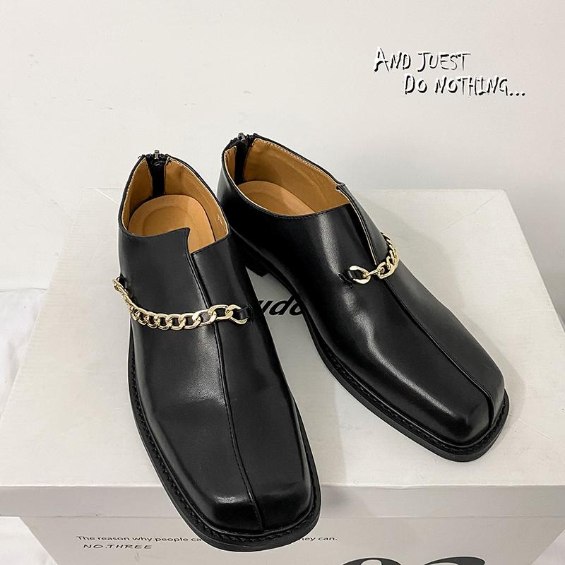 Square Toe Chain PU Leather Shoes