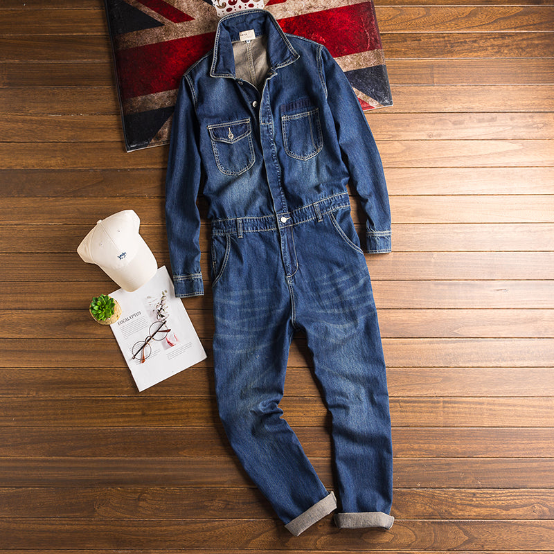 Vintage Hip-hop Coveralls Wash Blue Trousers