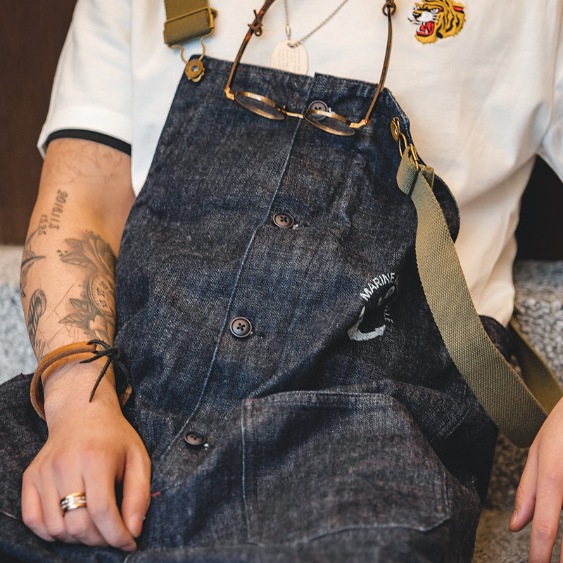 American Retro Men's Deck Bib Overalls Straight-leg Denim Jumpsuit