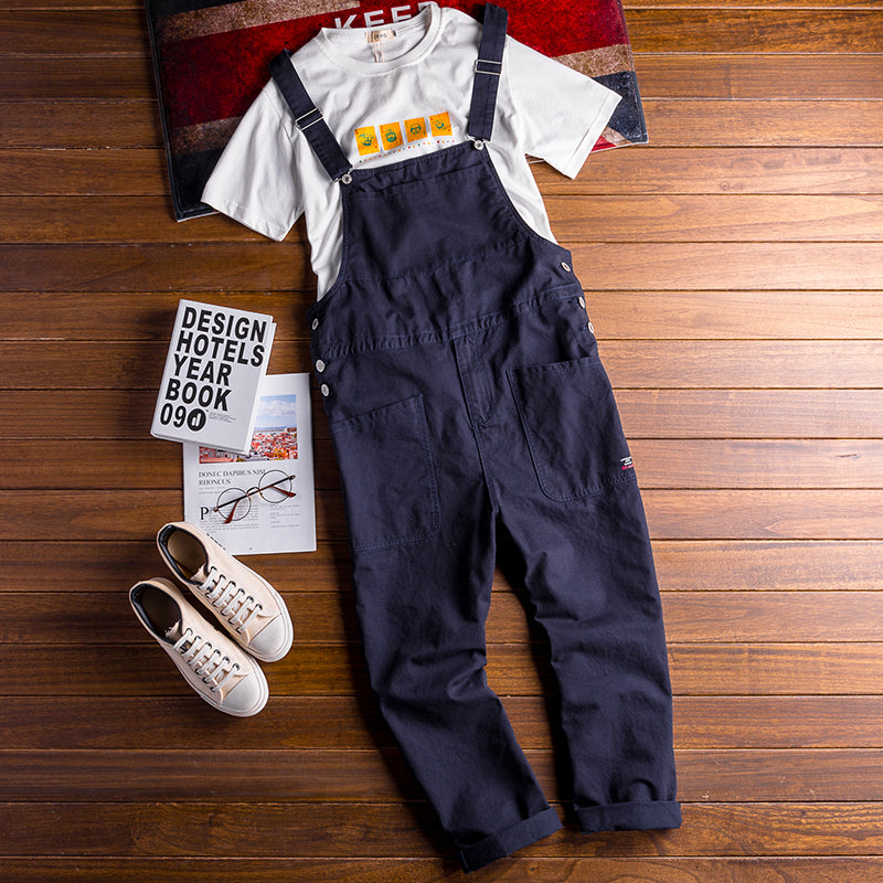 Japanese Retro Loose Workwear Jumpsuit Bib Overalls Suspender Pants Playsuit