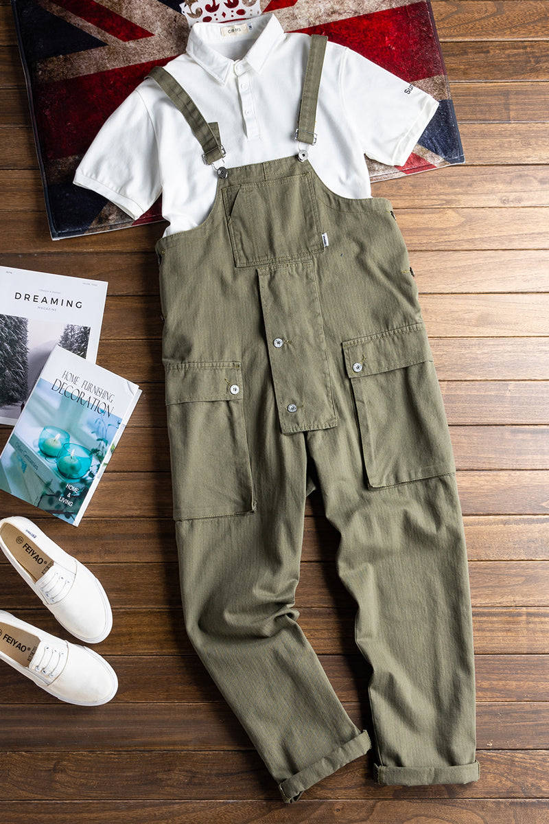 American Retro Multi-pocket Loose Jumpsuits Work Bib Overalls