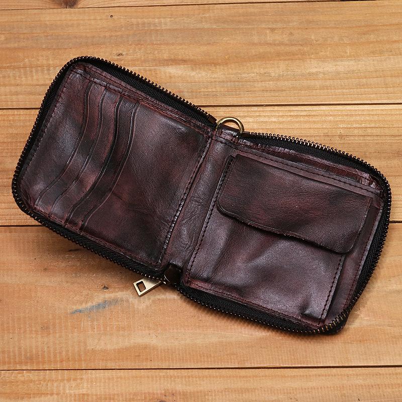Retro Handmade Genuine Leather Zipper Wallet